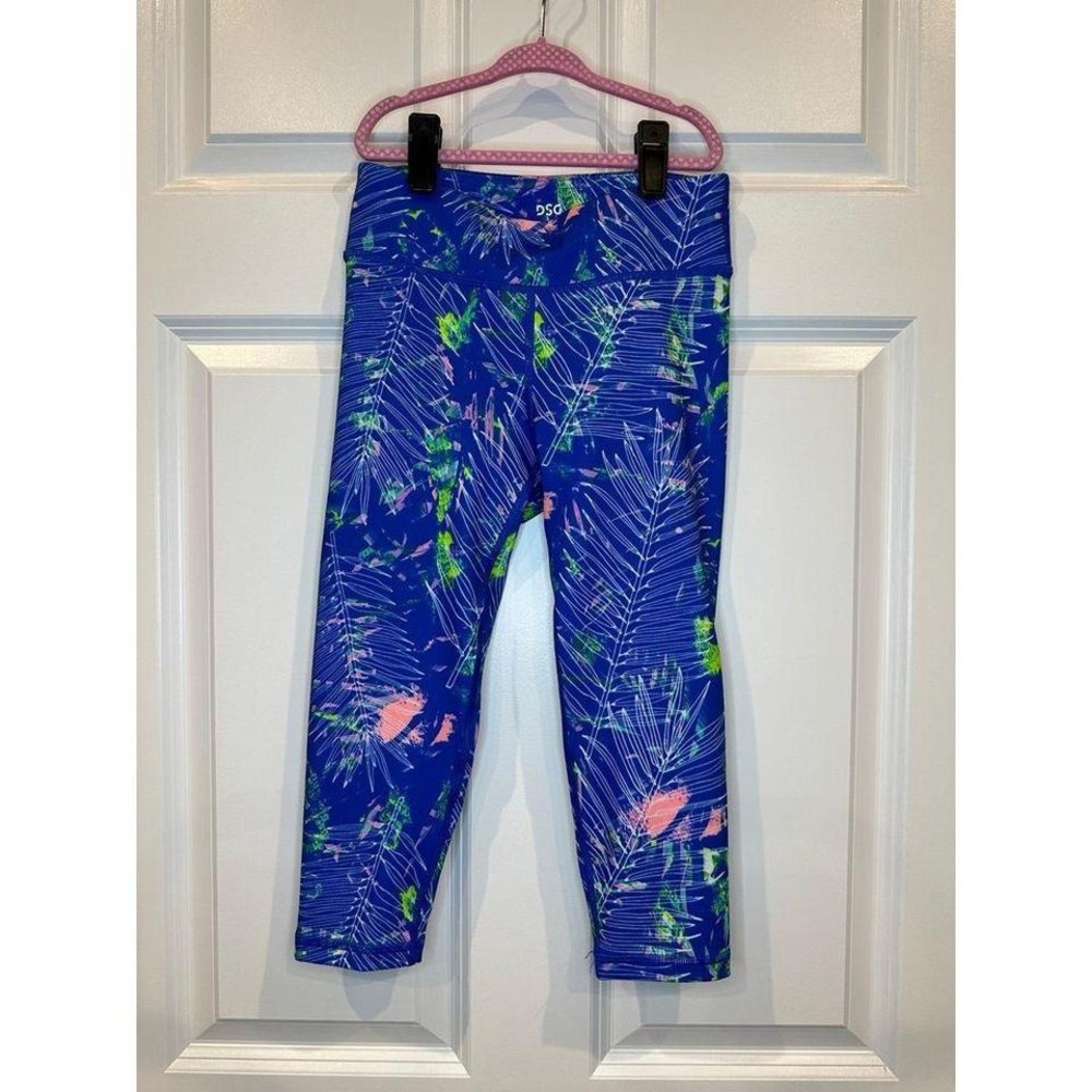 DSG Girls Athletic‎ Cropped Leggings Tropical Leaf Print Blue Size M 10/12